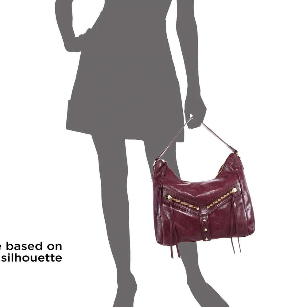Botkier Purple Distressed Leather Hobo Zip Top Pocket Bag